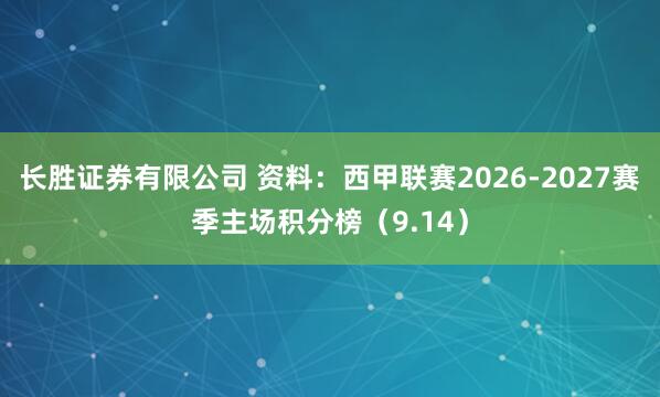 长胜证券有限公司 资料：西甲联赛2026-2027赛季主场积分榜（9.14）